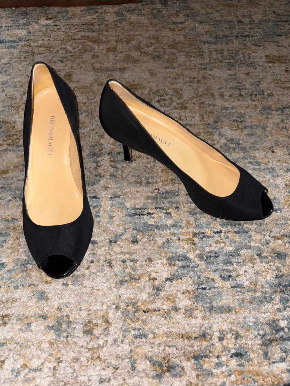 Bruno Magli Black Peep-Toe Kitten Heels Size 7.5